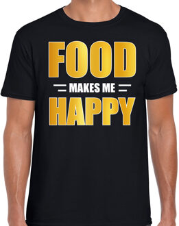 Bellatio Decorations Food makes me happy / Eten maakt me gelukkig t-shirt zwart voor heren - voedsel shirt - themafeest / outfit S