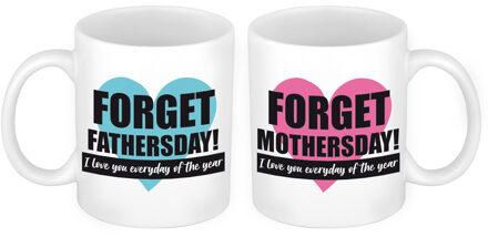Bellatio Decorations Forget Mothers en Fathersday mok - Cadeau beker set voor Papa en Mama