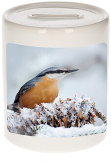 Bellatio Decorations Foto boomklever vogel spaarpot 9 cm - Cadeau vogels liefhebber - Spaarpotten Multikleur