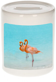 Bellatio Decorations Foto flamingo spaarpot 9 cm - Cadeau flamingo vogels liefhebber - Spaarpotten Multikleur