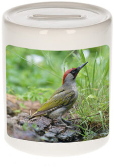 Bellatio Decorations Foto groene specht spaarpot 9 cm - Cadeau vogels liefhebber - Spaarpotten Multikleur