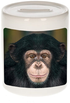 Bellatio Decorations Foto leuke chimpansee spaarpot 9 cm - Cadeau apen liefhebber - Spaarpotten Multikleur