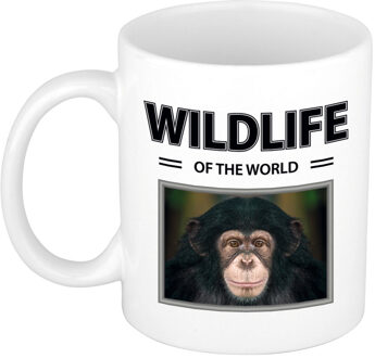 Bellatio Decorations Foto mok Aap mok / beker - wildlife of the world cadeau Chimpansee apen liefhebber - feest mokken Wit