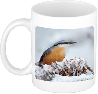 Bellatio Decorations Foto mok boomklever vogel mok / beker 300 ml - Cadeau vogels liefhebber - feest mokken Wit