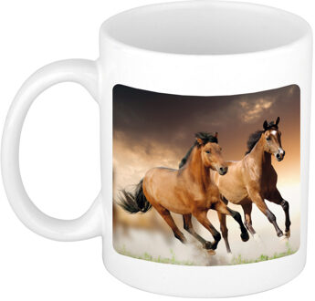 Bellatio Decorations Foto mok bruin paard mok / beker 300 ml - Cadeau paarden liefhebber - feest mokken Wit