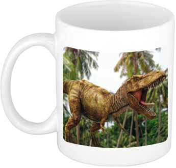 Bellatio Decorations Foto mok brullende t-rex dinosaurus mok / beker 300 ml - Cadeau dinosaurussen liefhebber - feest mokken Wit