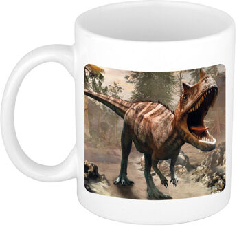 Bellatio Decorations Foto mok carnotaurus dinosaurus mok / beker 300 ml - Cadeau dinosaurussen liefhebber - feest mokken Wit