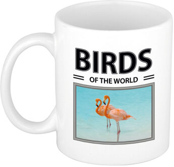 Bellatio Decorations Foto mok Flamingo beker - birds of the world cadeau Flamingos liefhebber - feest mokken Wit