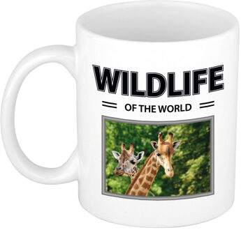 Bellatio Decorations Foto mok Giraf mok / beker - wildlife of the world cadeau Giraffen liefhebber - feest mokken Wit