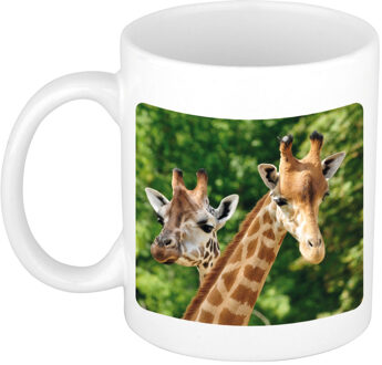 Bellatio Decorations Foto mok giraffe mok / beker 300 ml - Cadeau giraffen liefhebber - feest mokken Wit