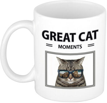 Bellatio Decorations Foto mok grijze kat beker - great cat moments cadeau katten liefhebber - feest mokken Wit