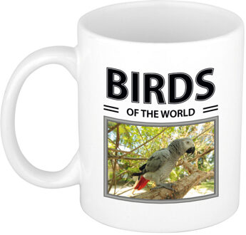 Bellatio Decorations Foto mok Grijze roodstaart papegaai beker - birds of the world cadeau Papegaaien liefhebber - feest mokken Wit