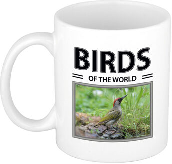 Bellatio Decorations Foto mok Groene specht beker - birds of the world cadeau Spechten liefhebber - feest mokken Wit