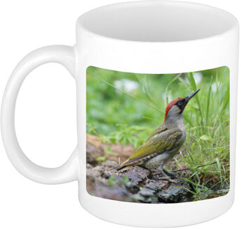 Bellatio Decorations Foto mok groene specht mok / beker 300 ml - Cadeau vogels liefhebber - feest mokken Wit