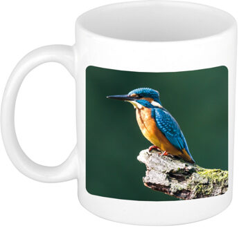 Bellatio Decorations Foto mok ijsvogel zittend mok / beker 300 ml - Cadeau vogels liefhebber - feest mokken Wit