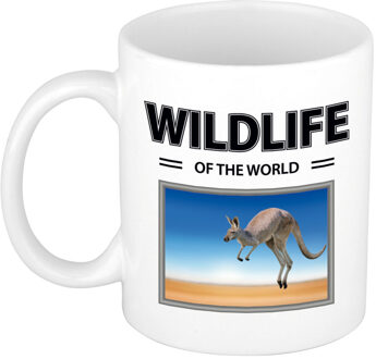 Bellatio Decorations Foto mok Kangoeroe mok / beker - wildlife of the world cadeau Kangoeroes liefhebber - feest mokken Wit