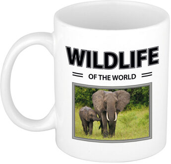 Bellatio Decorations Foto mok Olifant mok / beker - wildlife of the world cadeau Olifanten liefhebber - feest mokken Wit