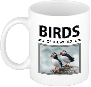 Bellatio Decorations Foto mok Papegaaiduiker beker - birds of the world cadeau Papegaaiduikers liefhebber - feest mokken Wit