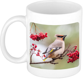 Bellatio Decorations Foto mok pestvogel mok / beker 300 ml - Cadeau vogels liefhebber - feest mokken Wit