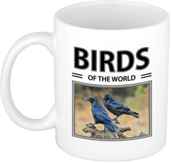 Bellatio Decorations Foto mok Raaf beker - birds of the world cadeau Raven liefhebber - feest mokken Wit