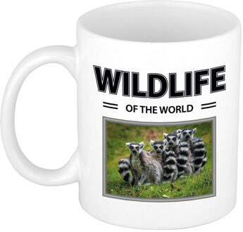 Bellatio Decorations Foto mok Ringstaart maki mok / beker - wildlife of the world cadeau Apen liefhebber - feest mokken Wit