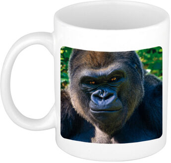 Bellatio Decorations Foto mok stoere gorilla mok / beker 300 ml - Cadeau gorilla apen liefhebber - feest mokken Wit