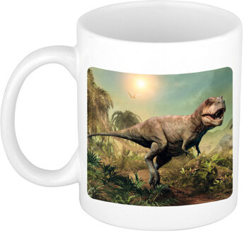 Bellatio Decorations Foto mok stoere t-rex dinosaurus mok / beker 300 ml - Cadeau dinosaurussen liefhebber - feest mokken Wit