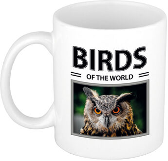 Bellatio Decorations Foto mok Uil beker - birds of the world cadeau Uilen liefhebber - feest mokken Wit