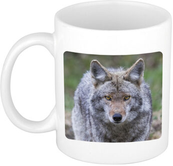 Bellatio Decorations Foto mok wolf mok / beker 300 ml - Cadeau wolven liefhebber - feest mokken Wit