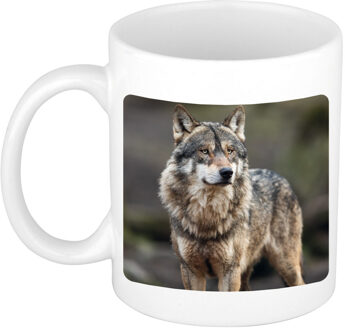 Bellatio Decorations Foto mok wolf mok / beker 300 ml - Cadeau wolven liefhebber - feest mokken Wit