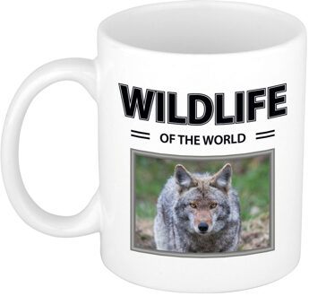 Bellatio Decorations Foto mok Wolf mok / beker - wildlife of the world cadeau Wolven liefhebber - feest mokken Wit