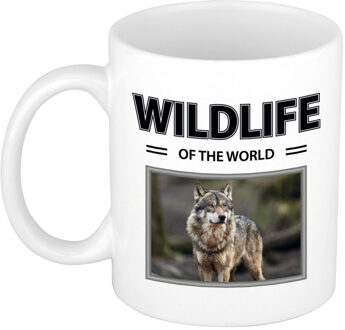 Bellatio Decorations Foto mok Wolf mok / beker - wildlife of the world cadeau Wolven liefhebber - feest mokken Wit