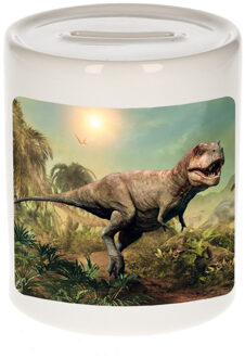 Bellatio Decorations Foto stoere t-rex dinosaurus spaarpot 9 cm - Cadeau dinosaurussen liefhebber - Spaarpotten Multikleur