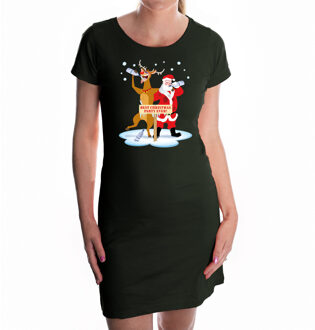 Bellatio Decorations Fout kerst jurkje - met dronken kerstman - en rudolf - zwart - voor dames - Kerst kleding / outfit