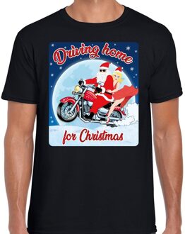 Bellatio Decorations Fout kerst shirt driving home voor motorliefhebbers zwart heren