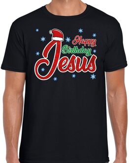 Bellatio Decorations Fout Kerst shirt happy birthday Jesus zwart heren