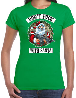 Bellatio Decorations Fout Kerst shirt / Kerst t-shirt Dont fuck with Santa groen voor dames - Kerstkleding / Christmas outfit 2XL