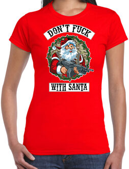 Bellatio Decorations Fout Kerst shirt / Kerst t-shirt Dont fuck with Santa rood voor dames - Kerstkleding / Christmas outfit 2XL