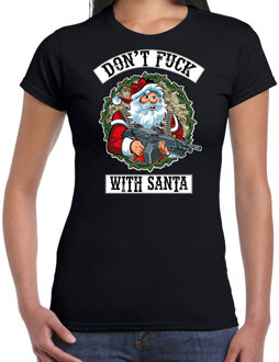 Bellatio Decorations Fout Kerst shirt / Kerst t-shirt Dont fuck with Santa zwart voor dames - Kerstkleding / Christmas outfit 2XL