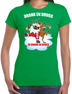 Bellatio Decorations Fout Kerst shirt / Kerst t-shirt Drank en drugs groen voor dames - Kerstkleding / Christmas outfit 2XL