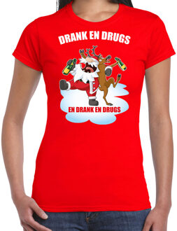 Bellatio Decorations Fout Kerst shirt / Kerst t-shirt Drank en drugs rood voor dames - Kerstkleding / Christmas outfit L