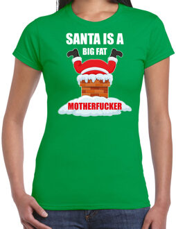 Bellatio Decorations Fout Kerst shirt / Kerst t-shirt Santa is a big fat motherfucker groen voor dames - Kerstkleding / Christmas outfit 2XL