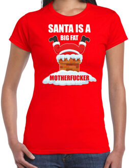 Bellatio Decorations Fout Kerst shirt / Kerst t-shirt Santa is a big fat motherfucker rood voor dames - Kerstkleding / Christmas outfit 2XL