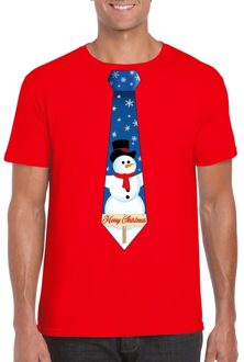 Bellatio Decorations Fout Kerst shirt rood sneeuwman stropdas voor heren 2XL - kerst t-shirts