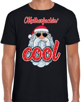 Bellatio Decorations Fout Kerst shirt / t-shirt - Stoere kerstman - motherfucking cool - zwart voor heren - kerstkleding / kerst outfit M (50)