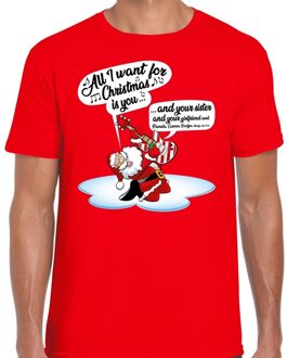 Bellatio Decorations Fout Kerst shirt / t-shirt - Zingende kerstman met gitaar / All I Want For Christmas - rood voor heren - kerstkleding / kerst outfit 2XL (56)