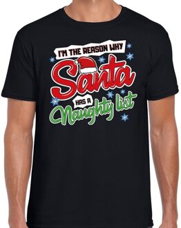 Bellatio Decorations Fout Kerst shirt why santa has a naughty list zwart voor heren