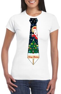 Bellatio Decorations Fout Kerst shirt wit kerstboom stropdas voor dames 2XL - kerst t-shirts