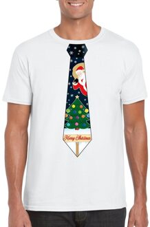 Bellatio Decorations Fout Kerst shirt wit kerstboom stropdas voor heren 2XL - kerst t-shirts