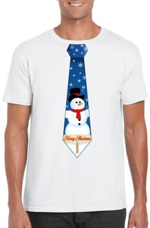 Bellatio Decorations Fout Kerst shirt wit sneeuwman stropdas voor heren 2XL - kerst t-shirts